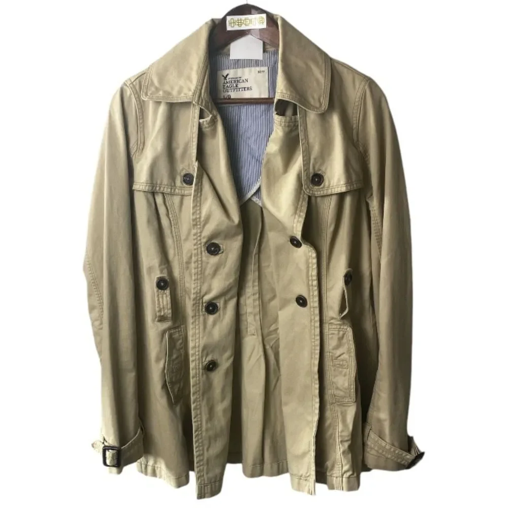 AMERICAN eagle Outfitter Khaki Twill Double Breasted Peacoat / L